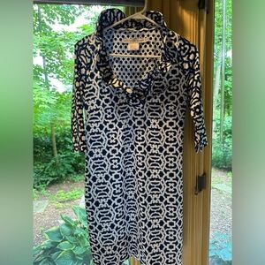 Gretchen Scott Ruffneck Dress 3/4 Sleeve - Circle of Love, Size XS, Blue & White